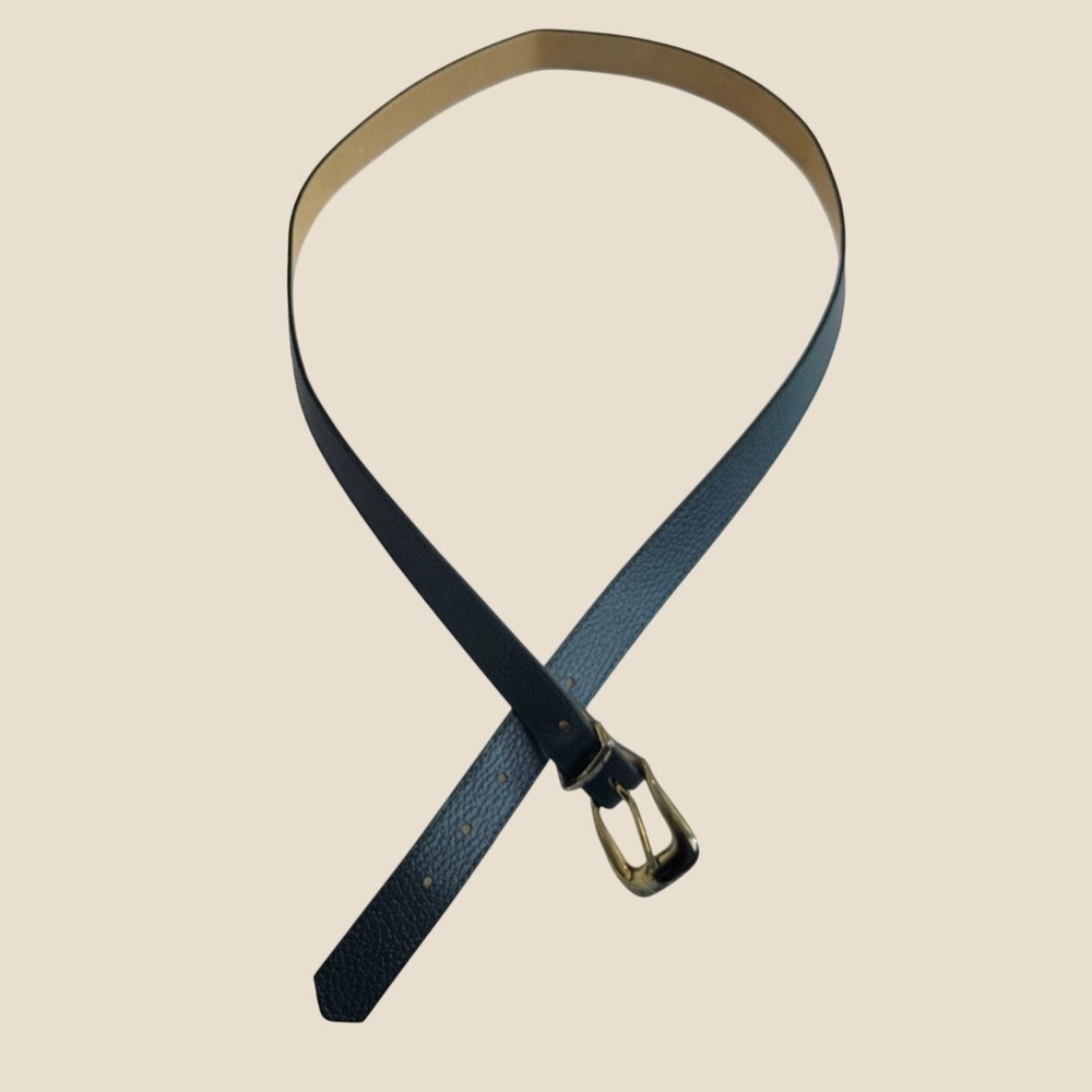 Leather Belt Minimalist Farmhouse Classic Gold Buckle Dark Green XL